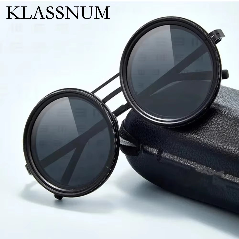 Handmade ND9 Adjustable Polarized Sunglasses Luxury Men Fishing Filter Glasses UV400 Fashion Retro Punk round Dimming Sunglasses