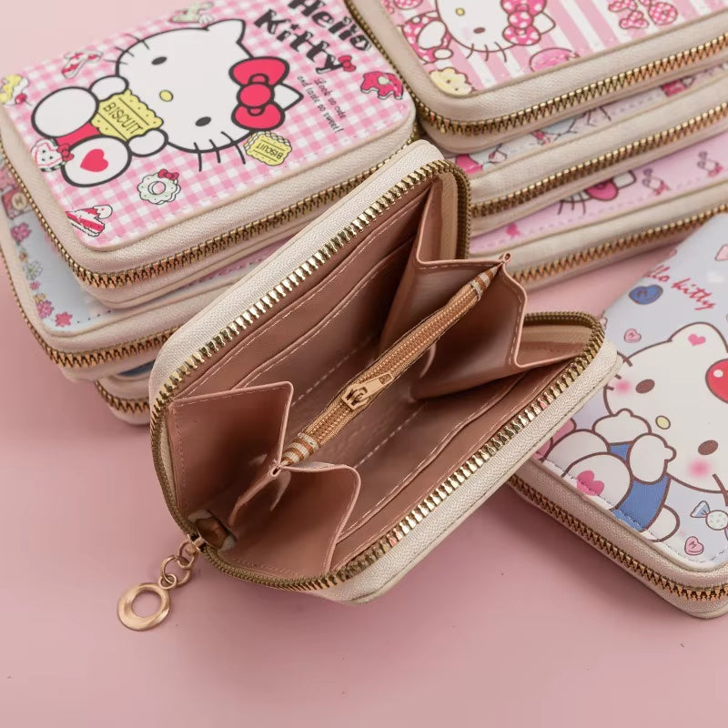 Sanrio Hello Kitty Coin Purse Cute Cartoon Short Wallet Cartoon Student Mini Zipper Ladies Practical Fashion Kawaii Coin Purse