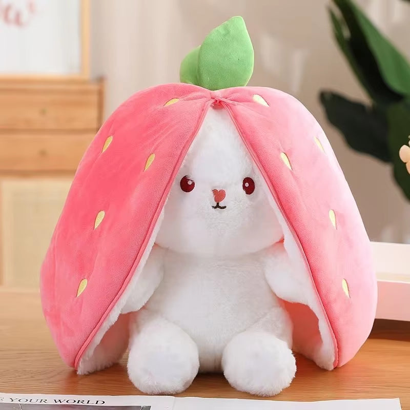 25Cm Cute Strawberry Carrot Rabbit Plush Toy Stuffed Creative into Fruit Transform Baby Cuddly Bunny Doll for Kid Birthday Gift